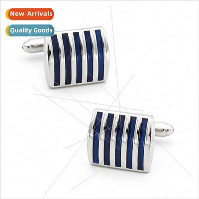 Classic Men French Cufflinks Black Pink Blue Stripe Cufflink