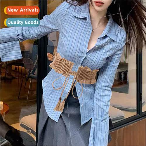 Female Korean  lace edge belt decorated dress temperament wa