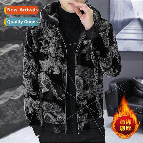 Sable nd fur one fleece hooded jacket winter thickened men w