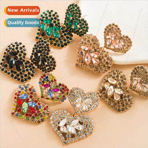 Europe fashion new shiny alloy rhinestone heart-shaped earri