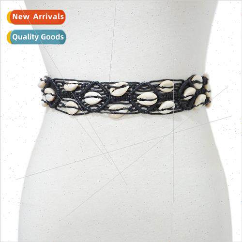 Ethnic colorful shell woven belt elegant leisure wax rope ha