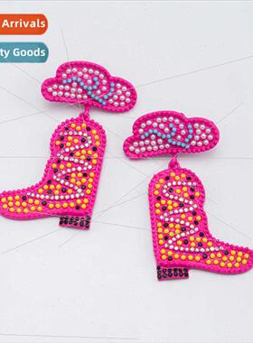 2024 new western cowboy hat boots earrings earrings alloy ri