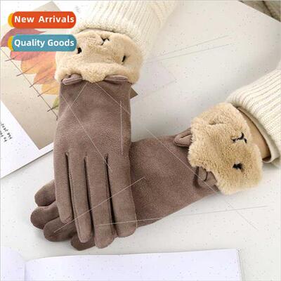 Deerskin velvet touch screen gloves female winter thickened