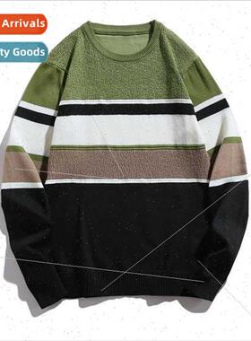 2023 Autumn new men thin color blocking splicing sweater men