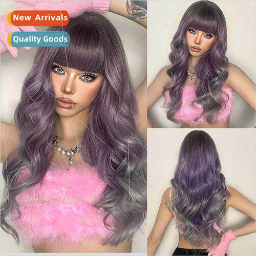 Wig Europe women bangs long curly hair big wave fashion chem