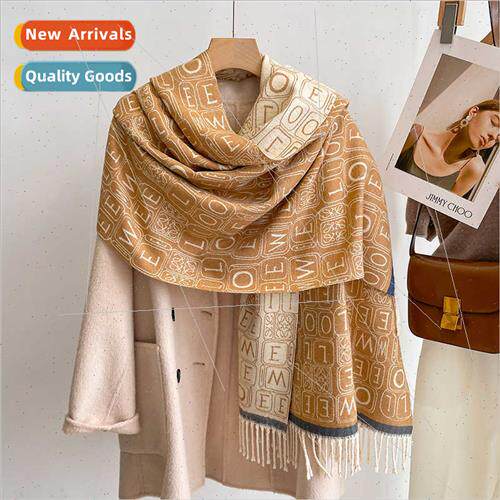 Winter imation cashmere scarf female letters plaid wh double