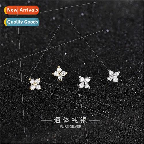 four-leaf flower wh diamond S925 silver earrings Korea simpl