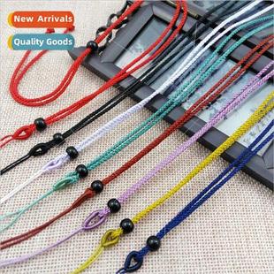 Black bead necklace rope DIY hand-woven green jade pendant p