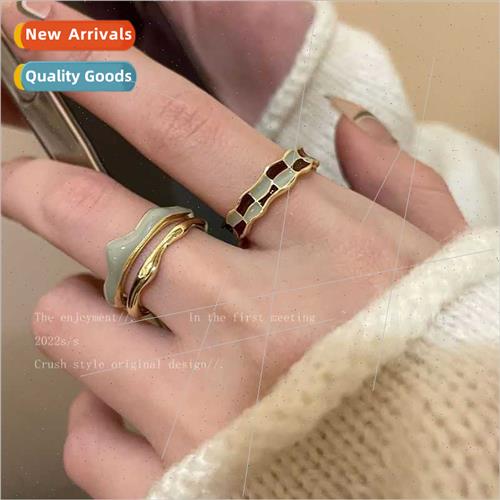 Double checkerboard checkerboard open ring female tide Frenc