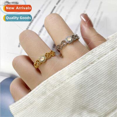 Dazzling moonstone ring gold plated color openwork cross aur