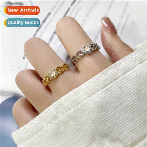 Dazzling moonstone ring gold plated color openwork cross aur
