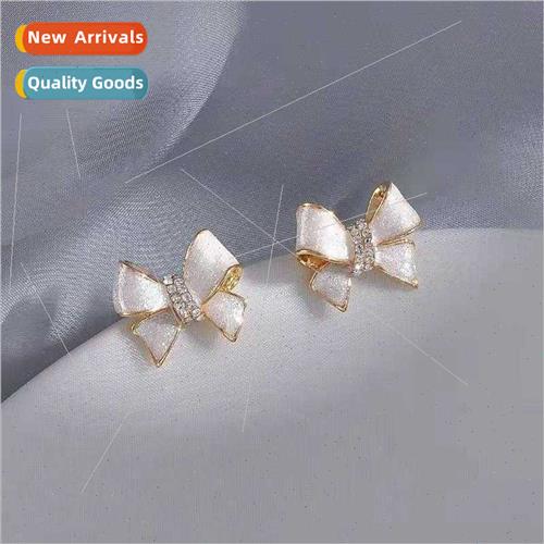 925 silver pin French bow flash diamond earrings female fash