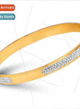mple cold gold 3 rows diamonds tanium steel bracelet diamond