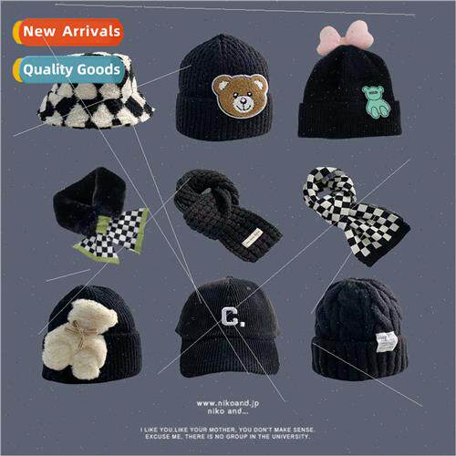 Black hat children knted cap fall winter windproear protecti