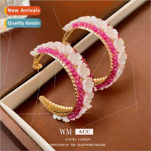 lver needle zirconia flower c-shaped earrings fashion earrin