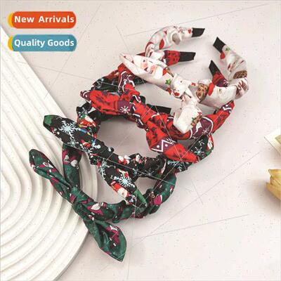 New Christmas hair bands female retro printing rabb ears kno