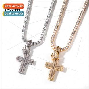 crown cross pendant Europe men zirconium necklace coppe full