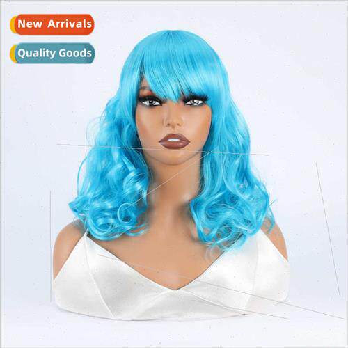 Europe wig ladies light blue short curly hair chemical fiber