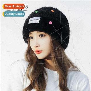 Cute colorful buttons fluffy hat female autumn winter pile c