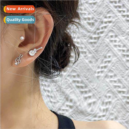 Whe Violin Cute Guar Note Earrings Glter Diamond Asymmetrica