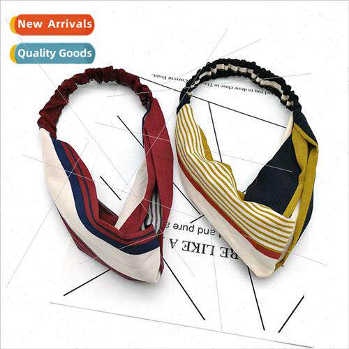 Korea striped color collision cross wide edge hair bhair bre
