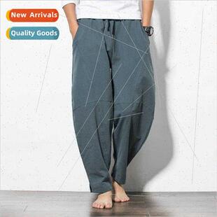 Spring summer new Chinese cotton linen men solid color casua