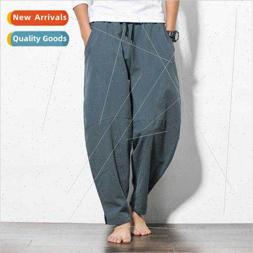 Spring summer new Chinese cotton linen men solid color casua
