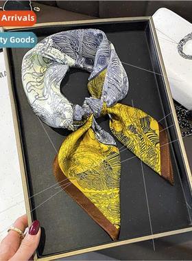 Yellow sketch silk scarf female fall winter mulberry silk 70