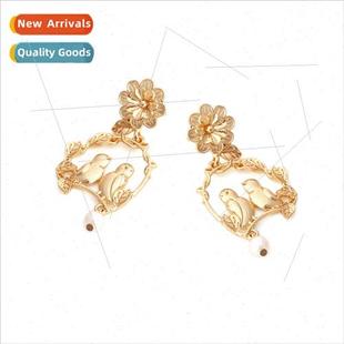 flowers bird hanging retro earrings alloy pearl per creative