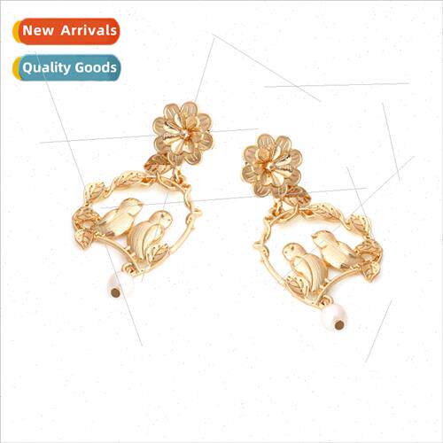 retro creative alloy flowers bird hanging pearl earrings per