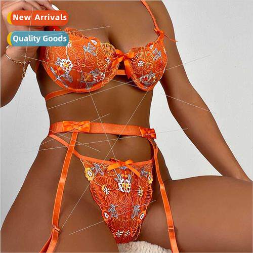 Lace Embroidery Energetic Orange Girls Costume Mesh Bow Cute