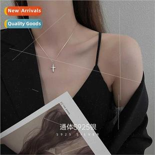 S925 silver Koreapleated cross necklace women INS irregular