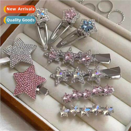 Advanced sense rhinestone star hair clips female bangs side