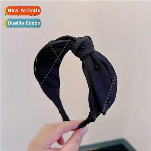 New black spun silk fabric retro bow hand-beaded versatile c