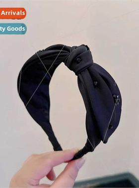 New black spun silk fabric retro bow hand-beaded versatile c