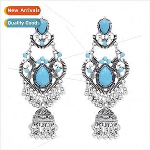 women earrings retro inlaid bel New alloy turquoise