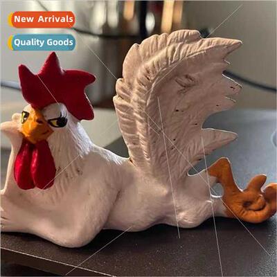 New rooster whe lying posture big tail chicken creative desk