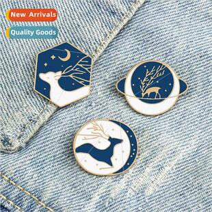 Cartoon Romantic Star River ght Sky Reindeer Brooch Cute Jap