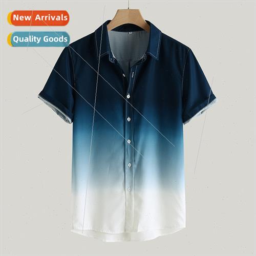 2023 mple Multiple Gradient Colors Mens Loose Casual Hawaiia