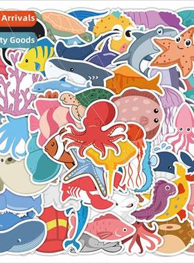 60 small marine creatures cartoon graffi stickers decorative