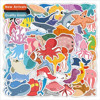 60 small marine creatures cartoon graffi stickers decorative
