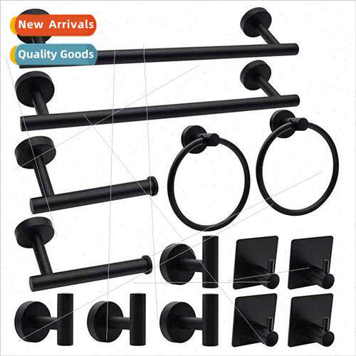 14 Pcs Bathroom Hanging pcs Black Set Hooks Paper Towel Hold
