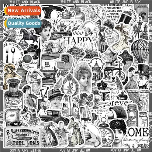 64 Vintage Classic Black Whe Art Stickers Classical Objects