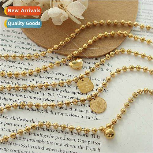 Europe ins retro court geometric steel beads bracelet tanium