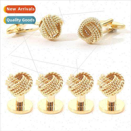 Men twisted line cufflinks set hollowed out cufflinks Korean