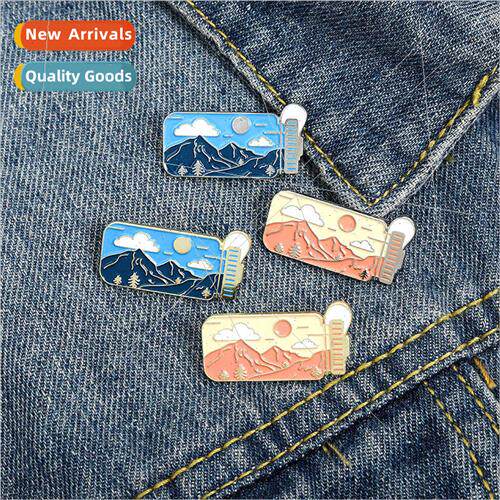 Cartoon cute outdoor landscape clouds mountain brooch creati