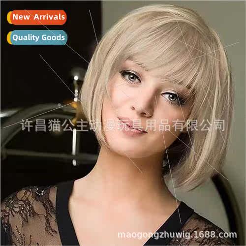 Europe Fashion Wigs Women ght Blonde Short Bob Hair Cover Ch