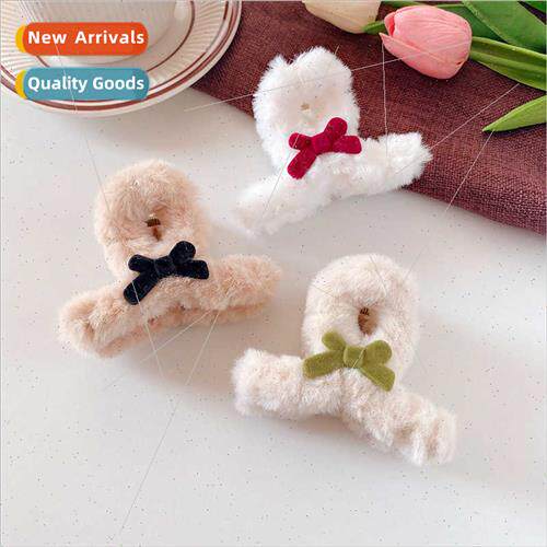 new Bow Plush Grab Clip Back Head Hair Clip Premium Sense La