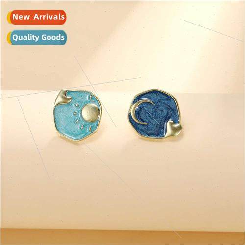 Europe new retro star moon asymmetric geometric earrings ret