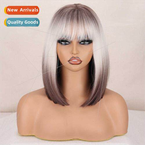 Europe wig women brown whe brown gradient bangs collarbone s
